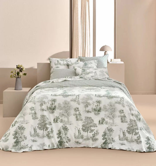 Percale bed sheet POESIE OLIVE