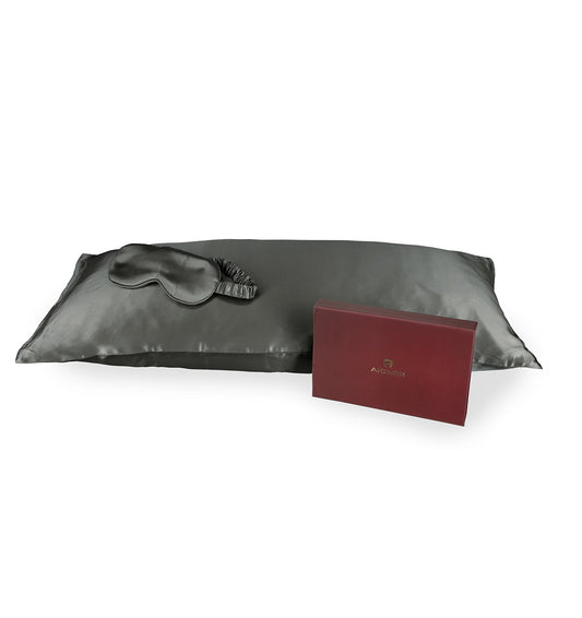 Silent Set of Mulberry silk pillowcas and sleep mask grey - HomeFashion
