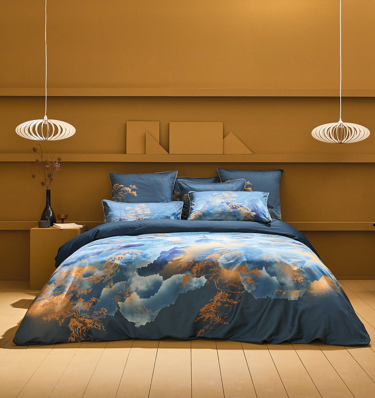 French satin bed sheet FUJI NIGHT