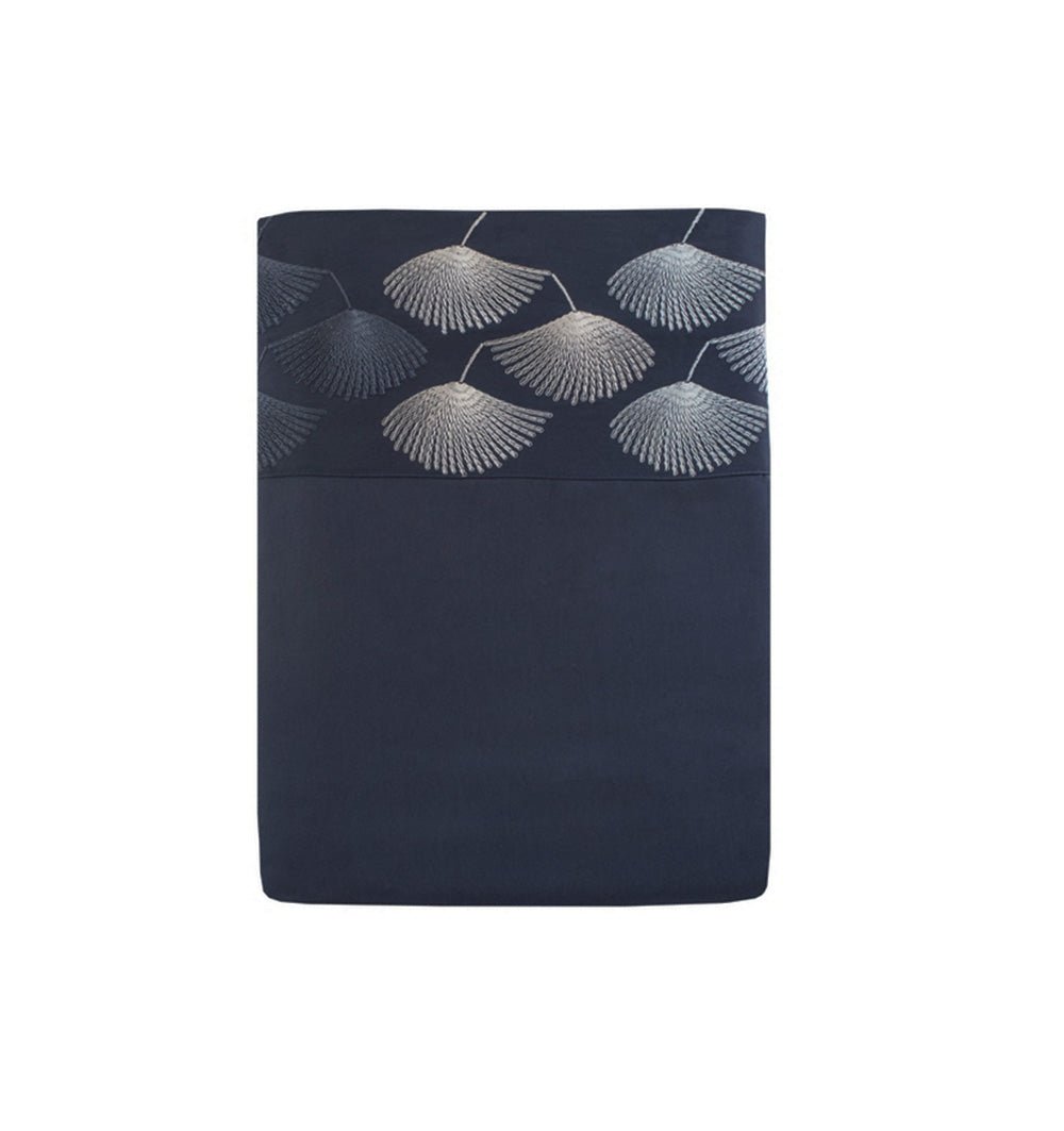 French satin embroidery bed sheet PISTIL BLUE - HomeFashion