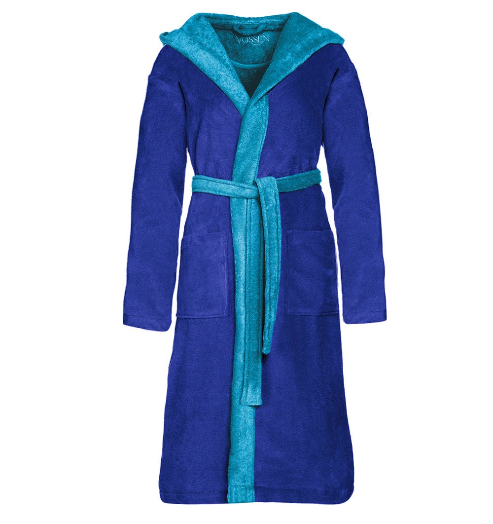 Hooded bathrobe POPPY REFLEX BLUE - HomeFashion