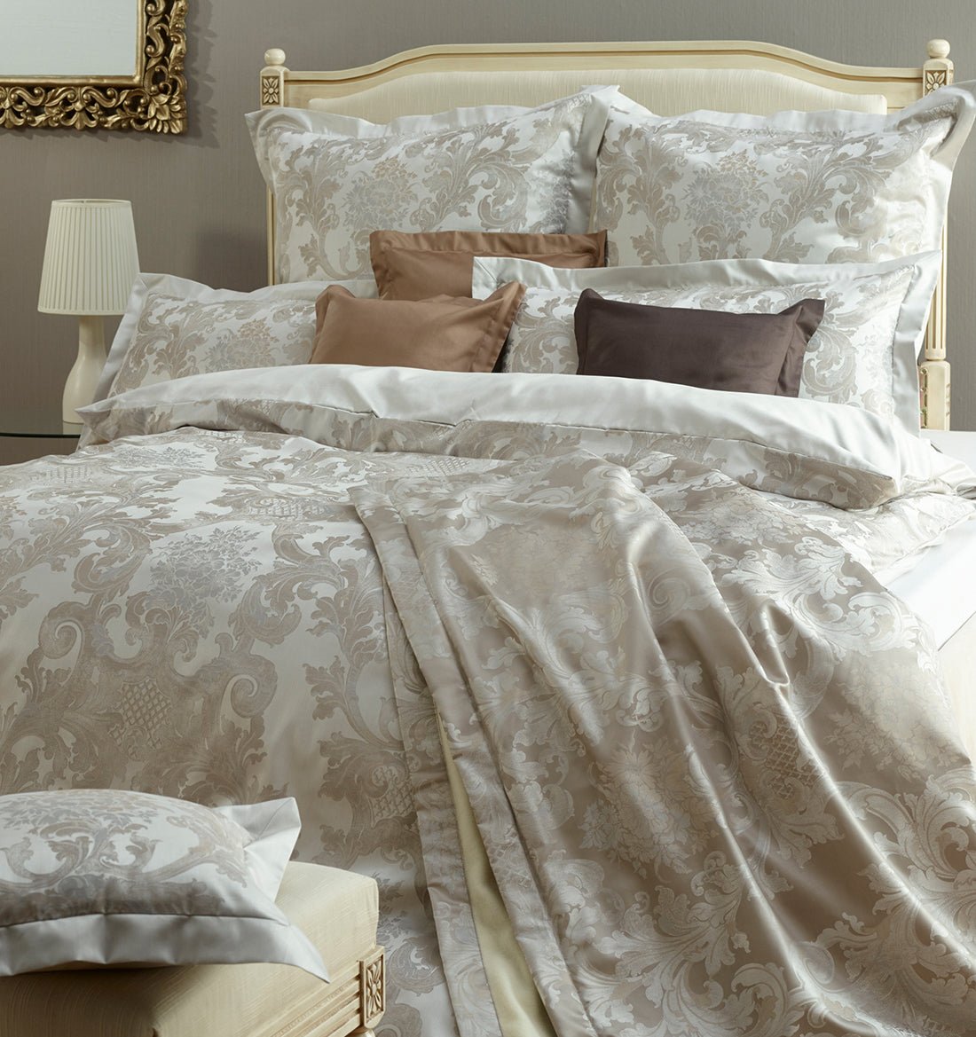Maco-satin bed linen LOUIS XIV. BEIGE - HomeFashion