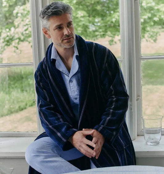 Organic cotton bathrobe NAVY BLUE STRIPES - HomeFashion