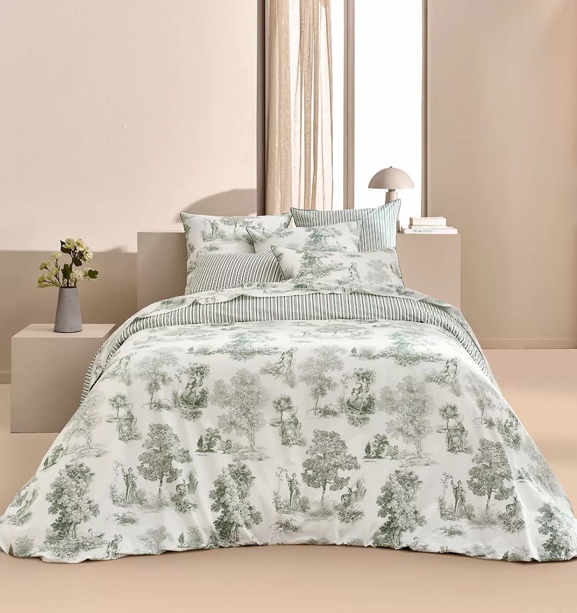 Percale bed sheet POESIE OLIVE
