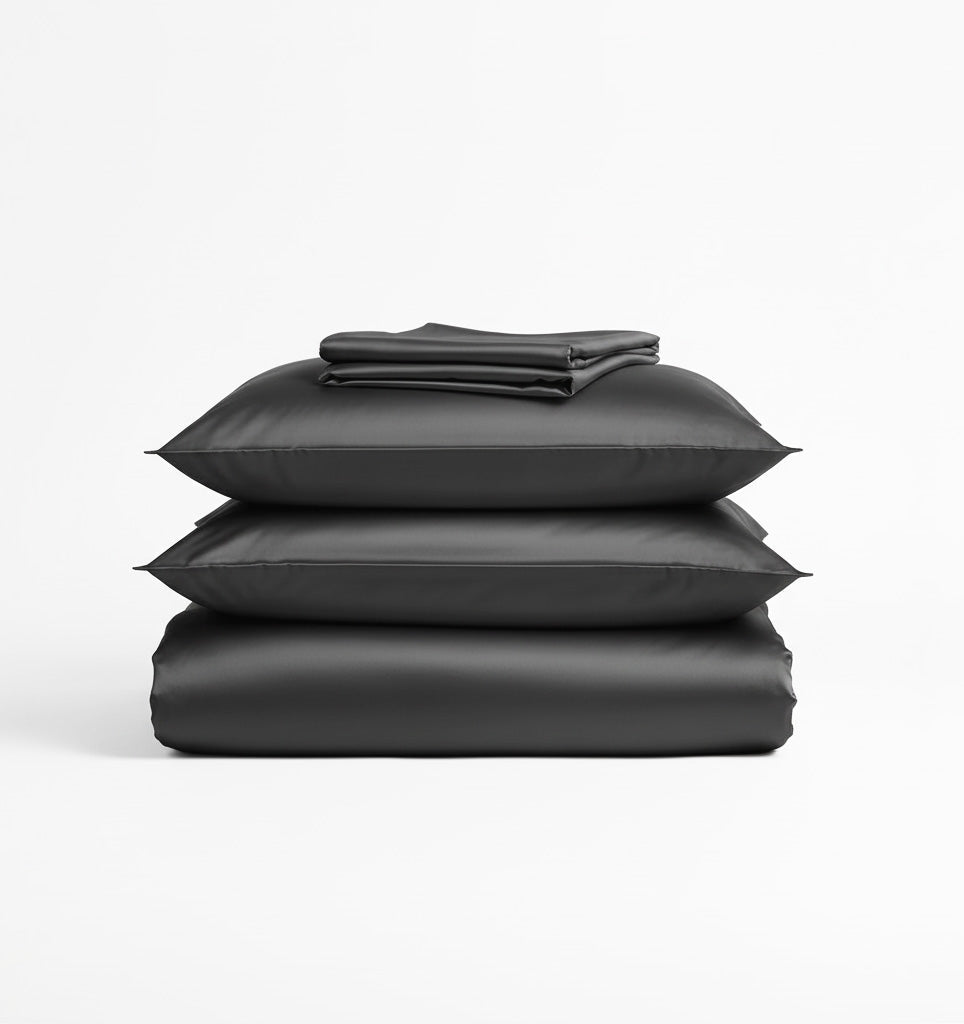 Plain Satin Duvet Cover Set FUME - HomeFashion